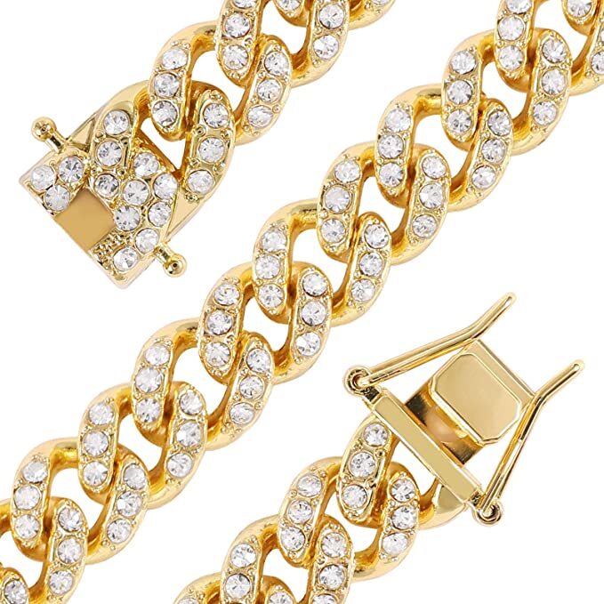Hip Hop Iced Gold Plated 13mm 8.5″ ~ 24″ Cubic Zirconia Cuban chain Necklace