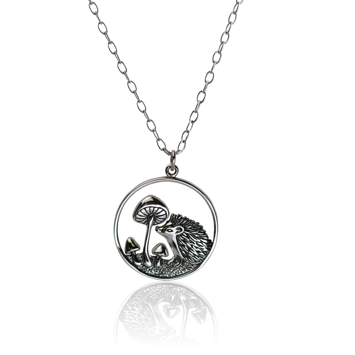 FashionJunkie4Life Sterling Silver Hedgehog and Mushroom Charm with 18″ Chain