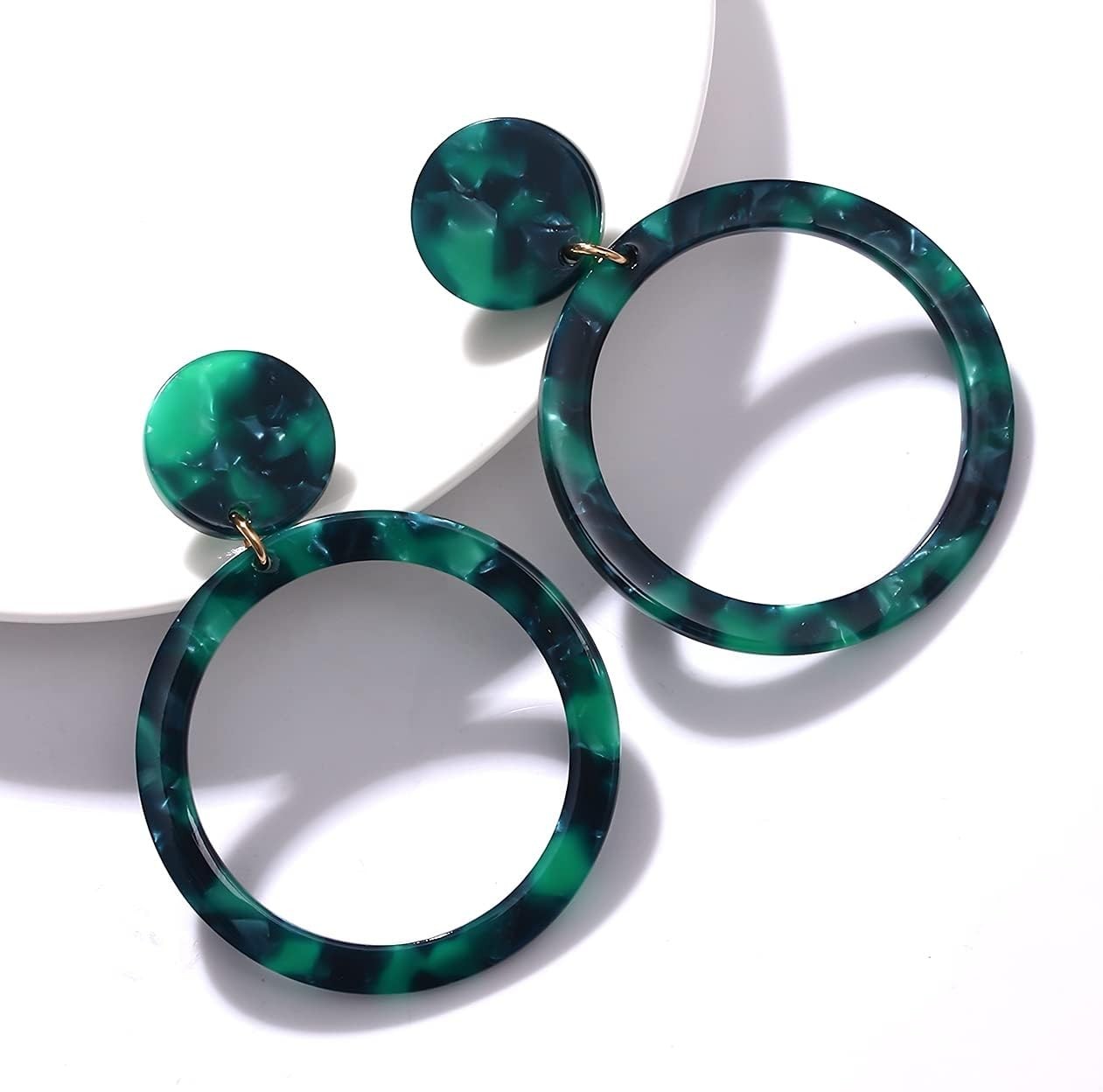 Acrylic Dangle Earrings Geometry Circle Resin Hoop Tortoise Shell