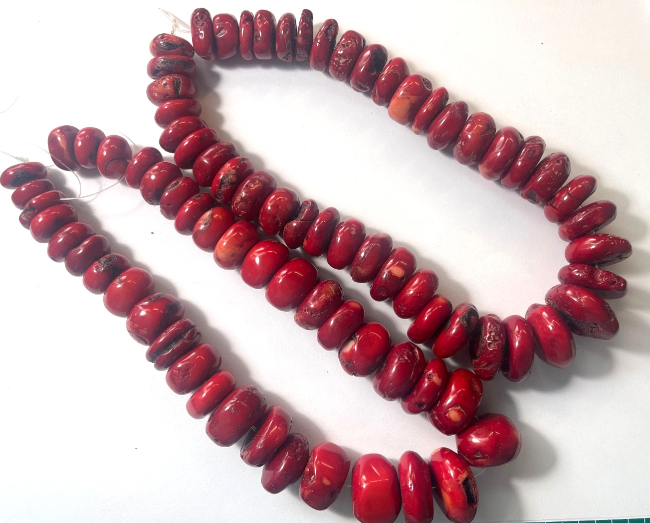 VINTAGE LARGE RED BAMBOO CORAL 100+ GRAMS BEAD STRAND 15.5″ 25X15 MM WHOLESALE