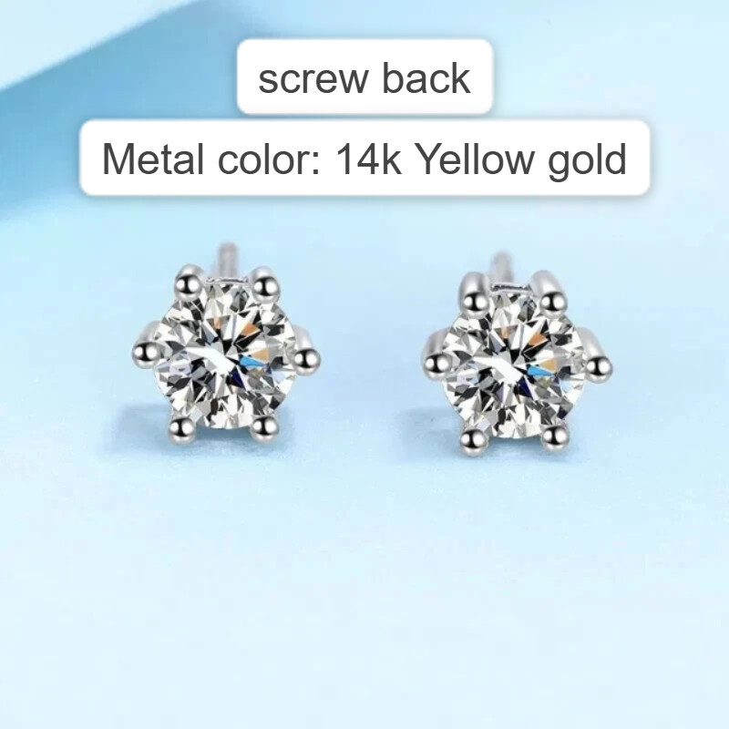 Customize: 6 Prong Set 0.8Ct Round Natural Diamond Stud Earrings 14k Yellow Gold