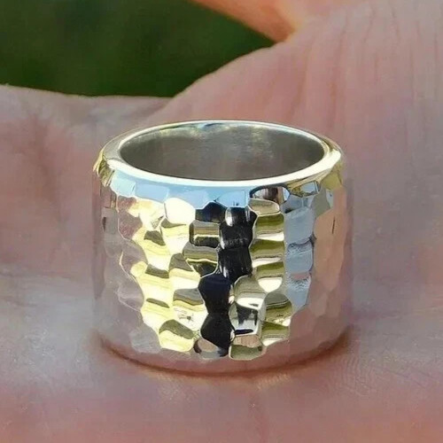 925 Sterling Silver, Solid Silver, Band Ring, Unisex, Hammer Wide Band Ring
