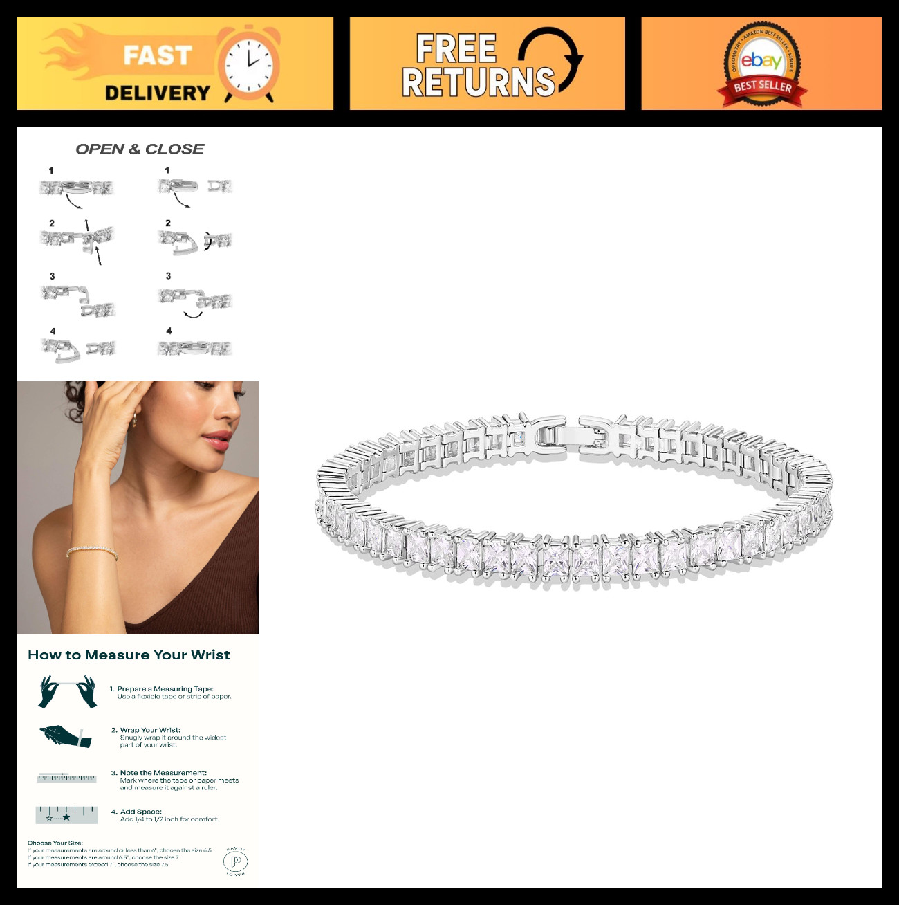 14K Gold Plated CZ Classic Tennis Bracelet for Women | 4mm Adjustable 6.5-7.5 In