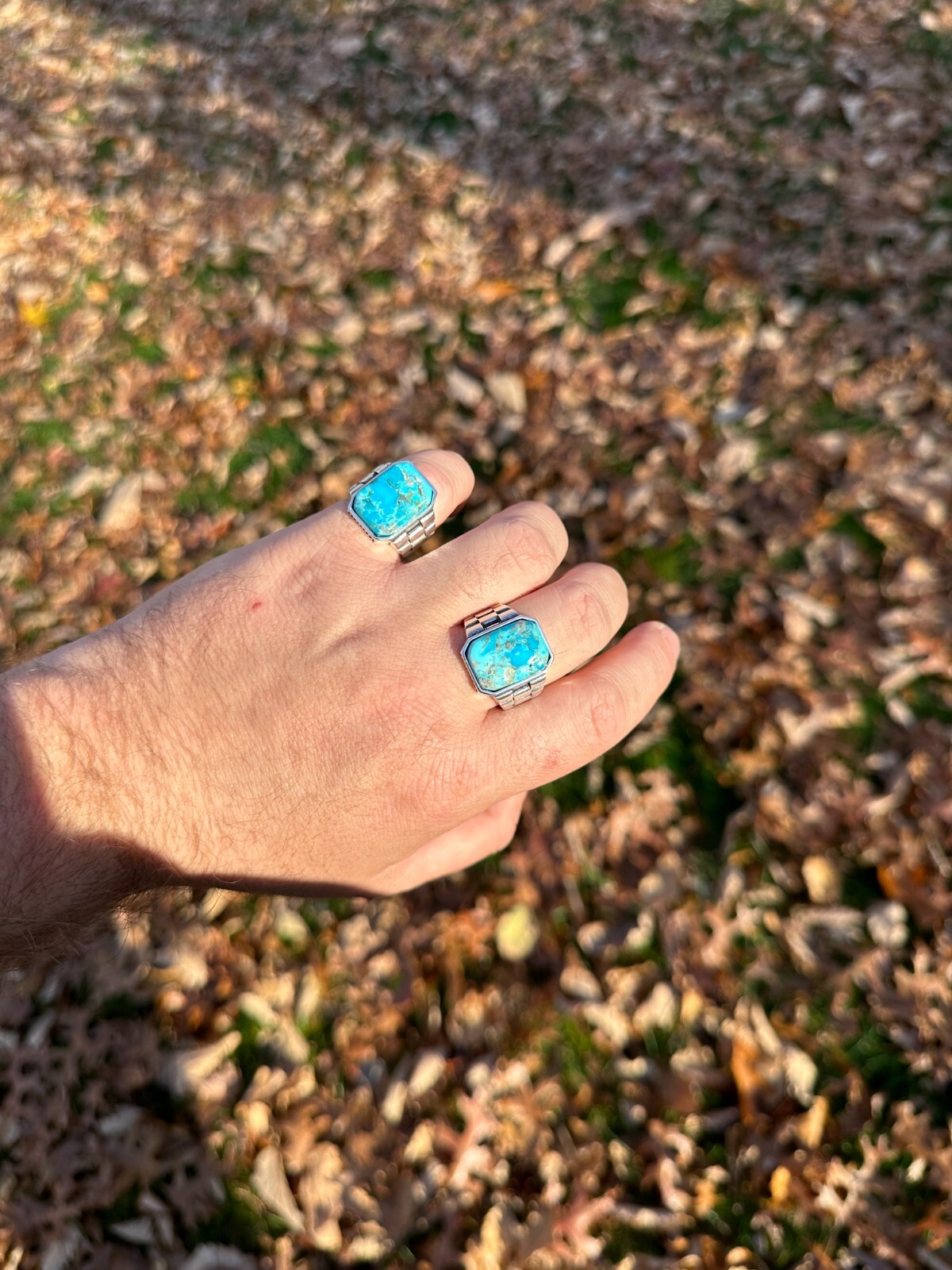 Mens Real Solid 925 Silver Blue Turquoise Natural Native American Gemstone Ring