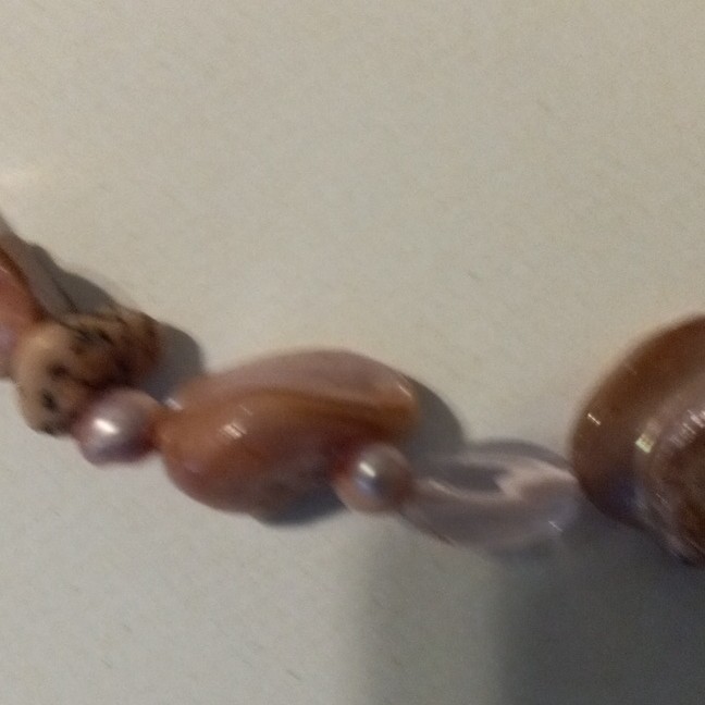 Pink Brown Glass Oval Beaded Necklace Cable Chain, Adjustable Extender Lobster