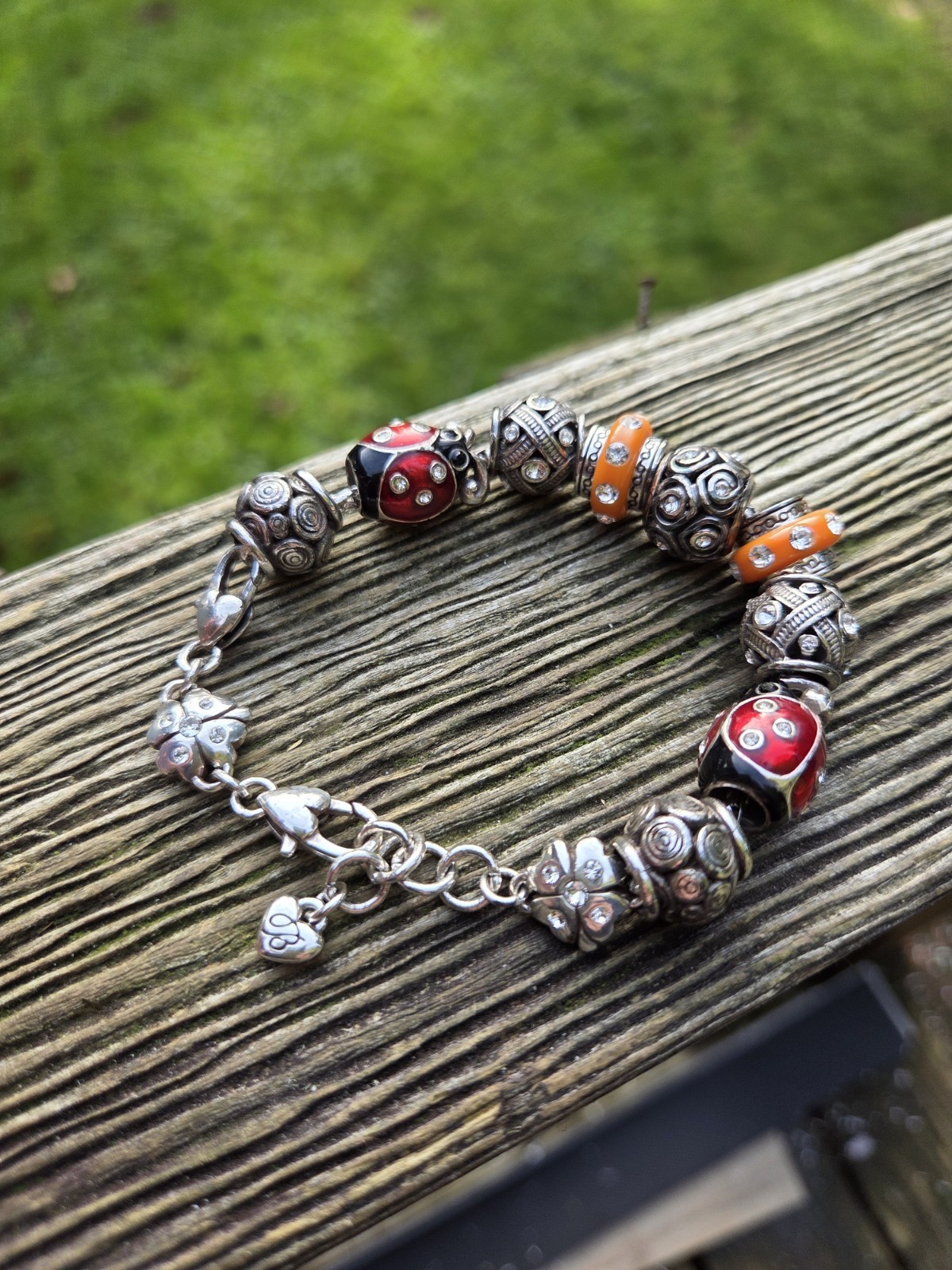 Brighton Ladybug Shamrock Charm Bracelet Bead Silver Tone Heart Clover Rare