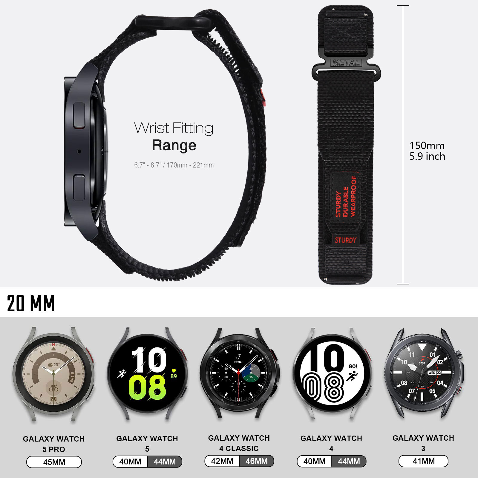 Compatible With Samsung Galaxy Watch Band Rugged Nylon Strap With Woven Loop