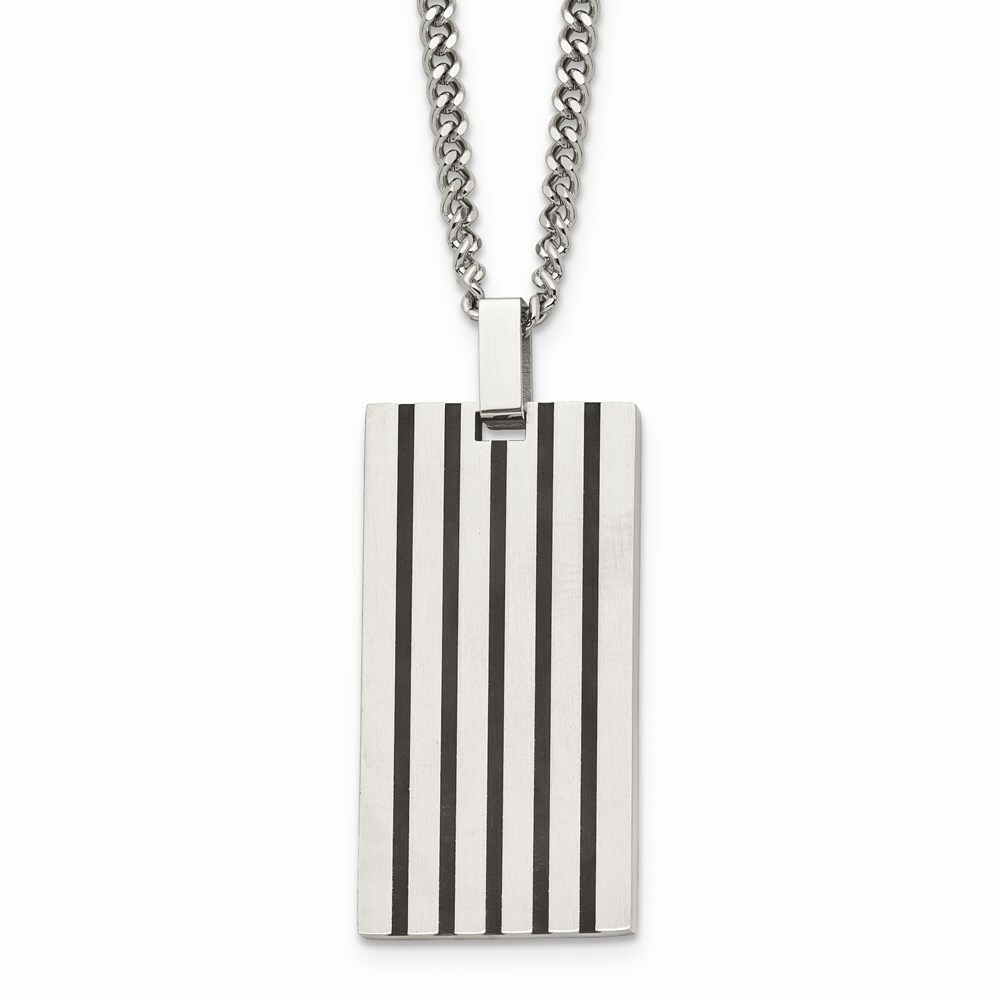Stainless Steel Brushed Black Rubber Dog Tag Necklace