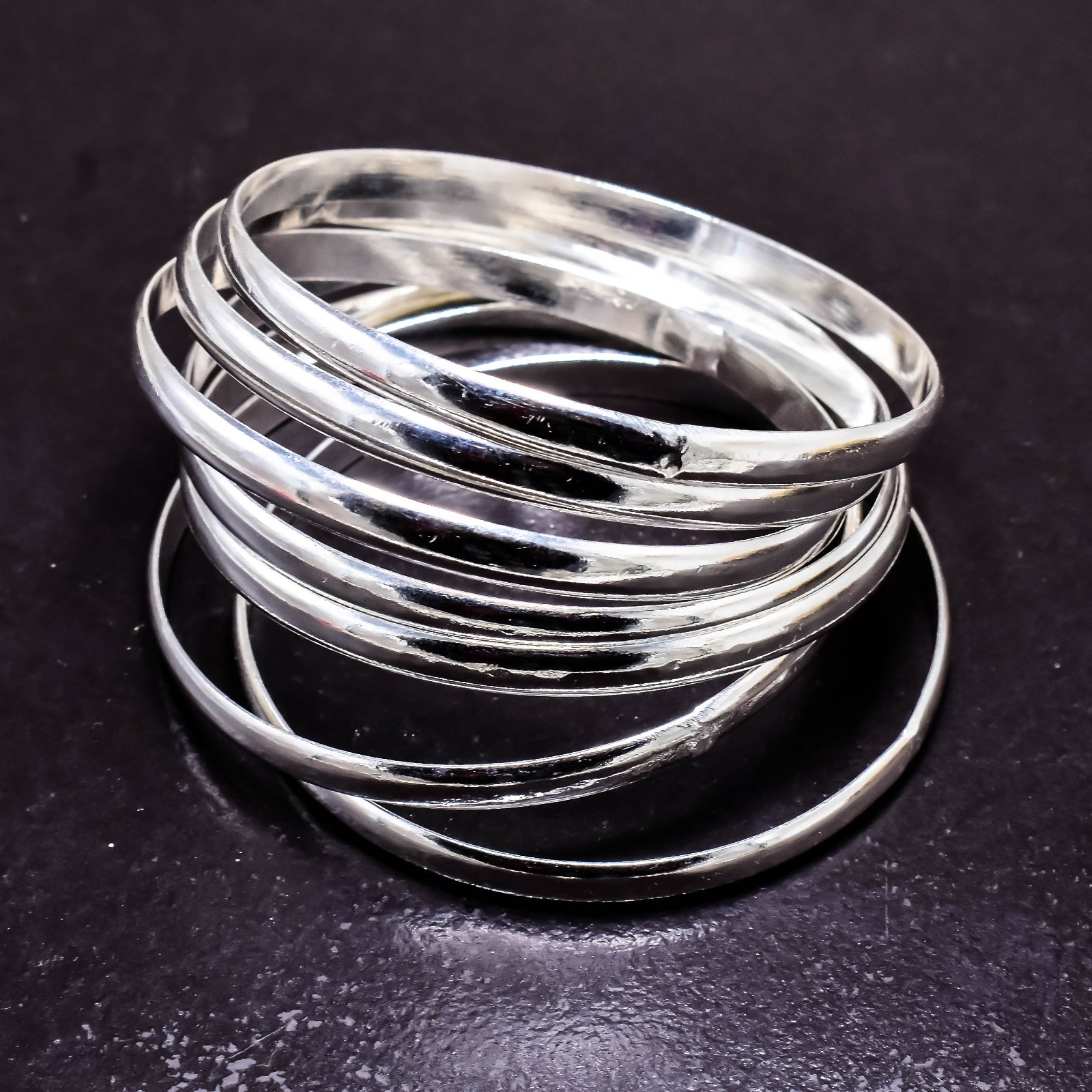 Solid 925 Sterling Silver Bangles, Beautiful Bangles Stacking Set of 7 Bangles