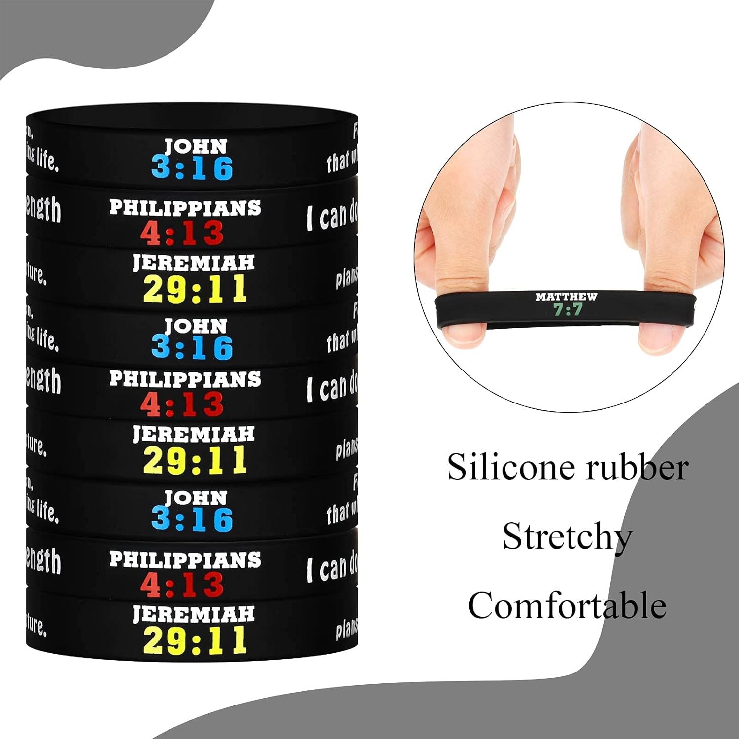 Inspirational Bible Verses Religious Christian Silicone Rubber Bracelets, 48 Pcs