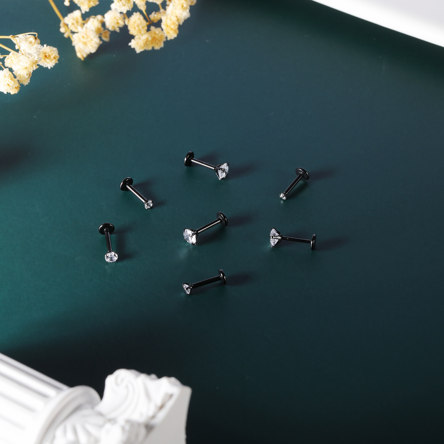 10Pcs Stainless Steel Labret Lip Stud Push in CZ Monroe Ear Helix Conch Piercing