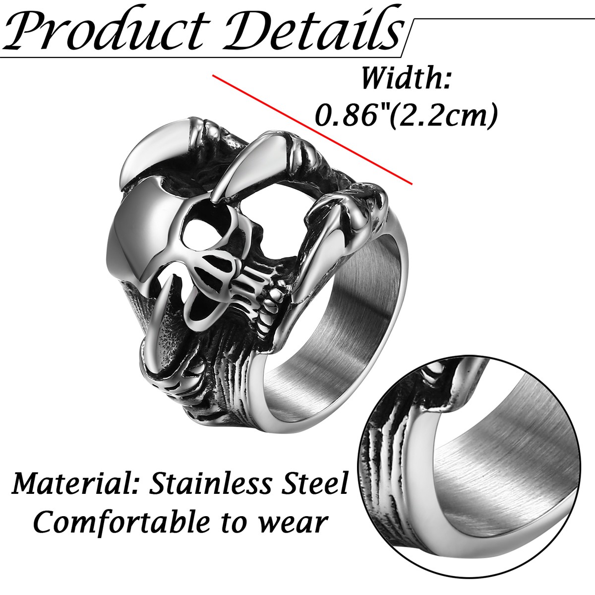 Men’s Punk Gothic Biker Skeleton Skull Playing Card Ring Stainless Steel Band US