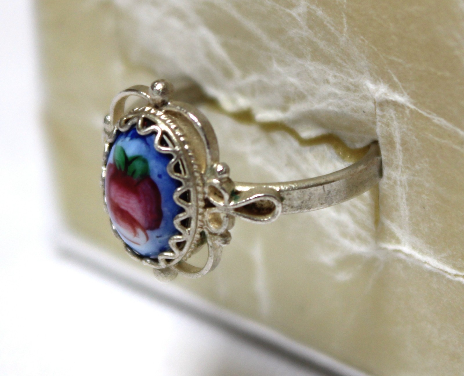 Vintage Russian Hand Painted Enamel Rings 4 Variation Finift Technique #7,12,87