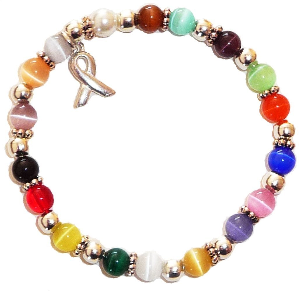 Multi Colored Cancer Awareness Stretch Bracelet Handmade Fundraising Gift