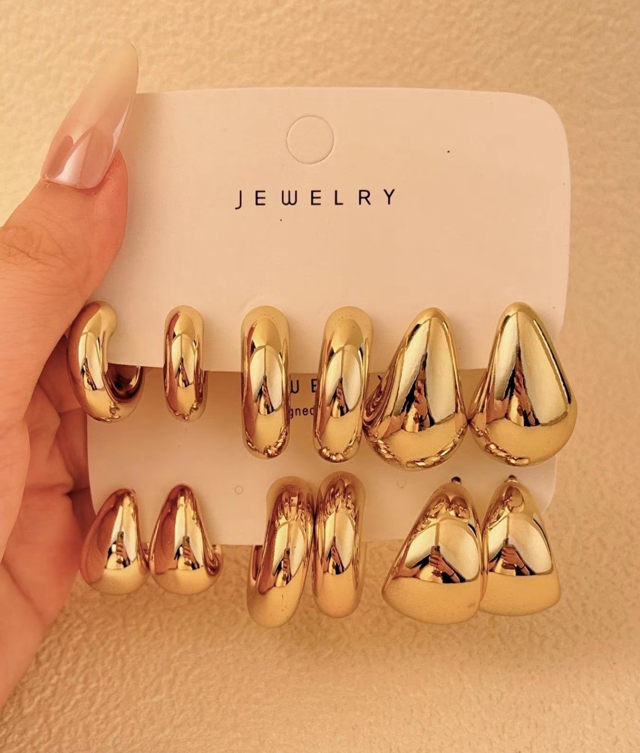 Women 2Pcs Gold Hoop Earrings Fashion Simple Solid Color Niche Design