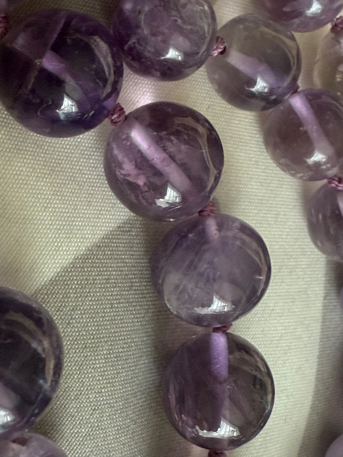Hand polished amethyst 41 beaded graduated knotted 21.5” necklace