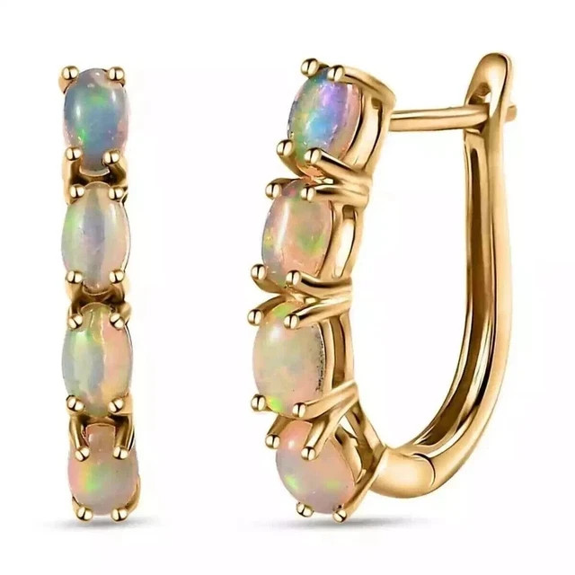 2Ct Oval Cut Lab Created Fire Opal Huggie Hoop Earrings 14k Yellow Gold Plated