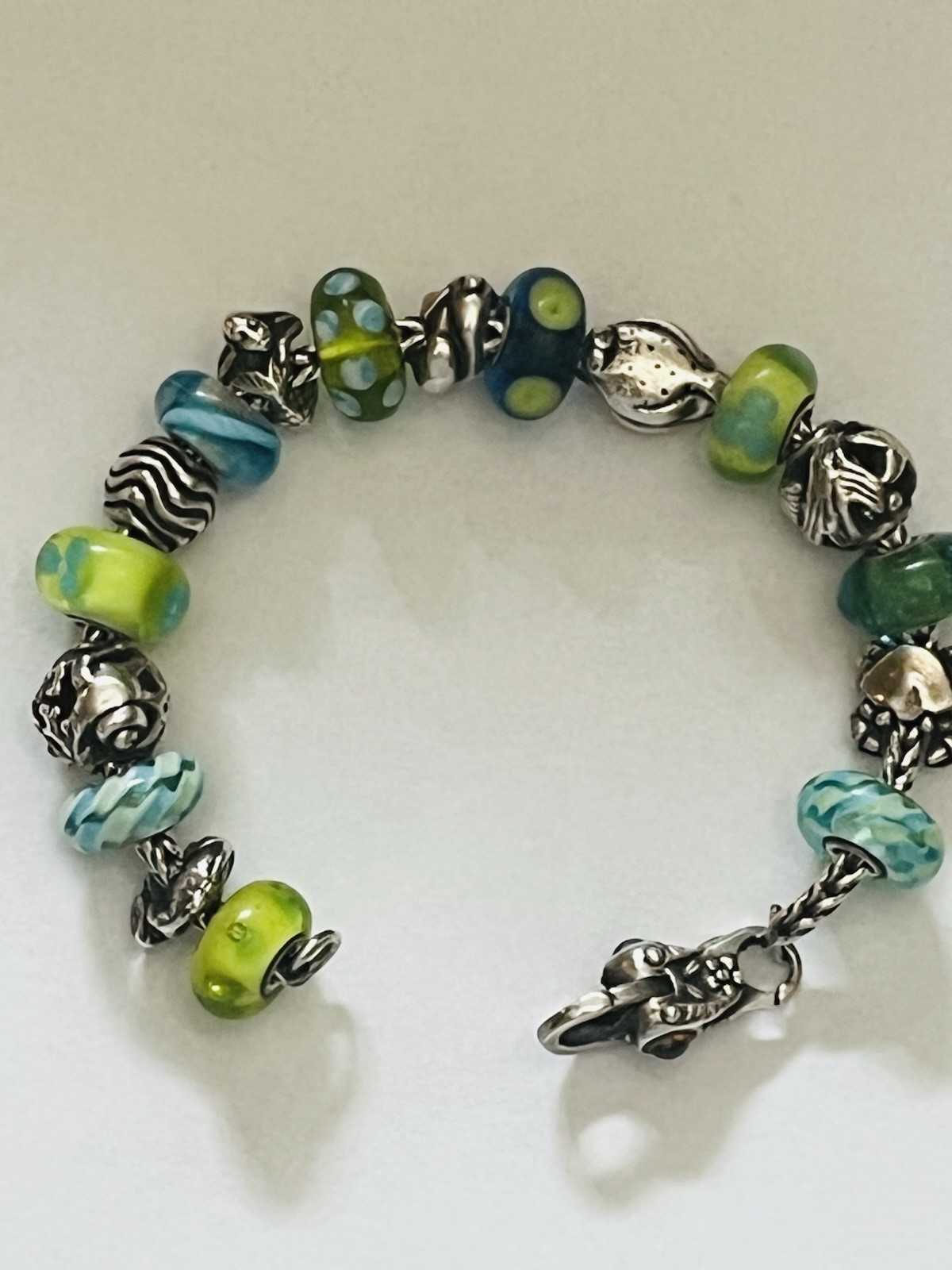 Trollbeads Authentic Ocean Themed Bracelet W/Rare Retired Mexico Lock 7.9 Inch