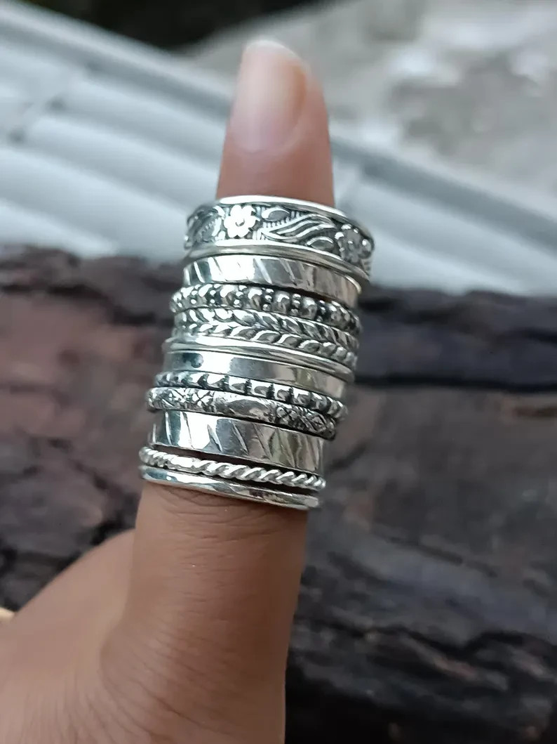 Minimalist Silver Ring, 11Set Of Stacking rings, sterling silver rings All size