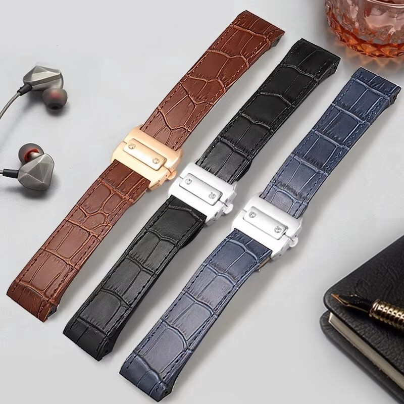 Leather Watch Strap for Cartier Santos 100 Black Brown 20mm 23mm Python