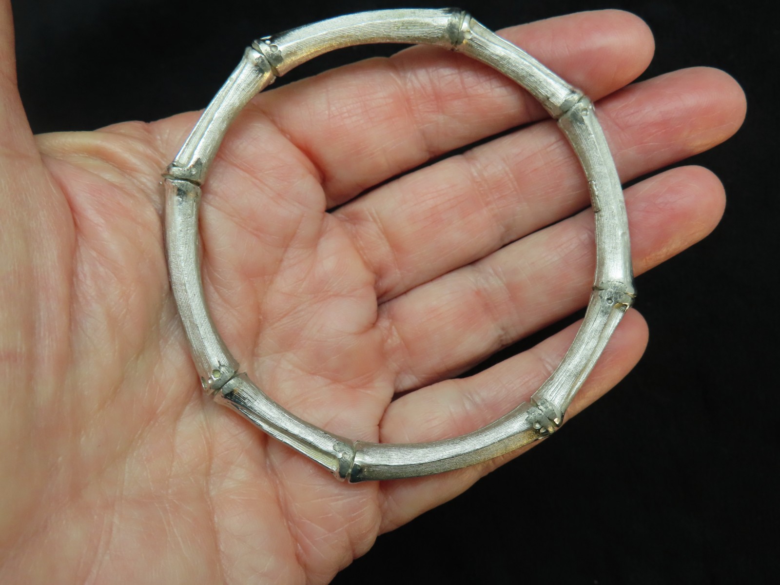 Vintage 1960’s Crown Trifari Silver Tone Bamboo Bangle Bracelet
