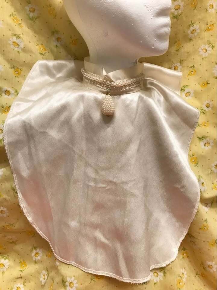 Vintage ivory satin-looking polyester dressy dickie with high collar and bead