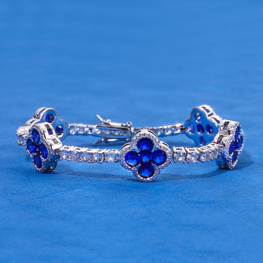 3MM White Gold Plated Four-leaf Clover Tennis Chain Choker Iced CZ Out Bracelet