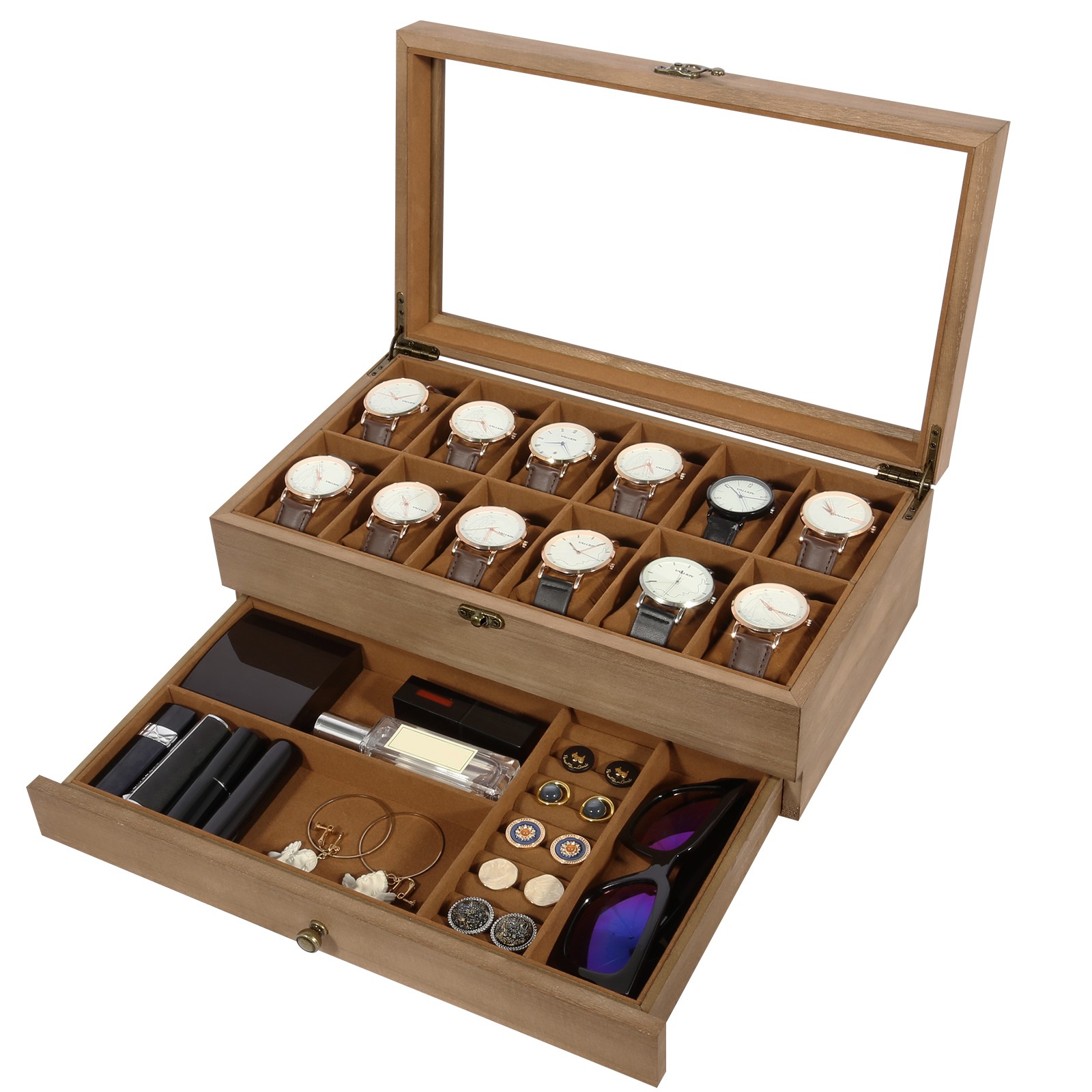 12 Slots Watch Box Solid Wood Storage Display Case Wrist Watch Case