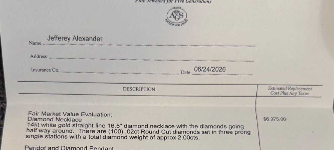 14k White gold tennis necklace 100 diamond 2.0 ct total 16.5 inches