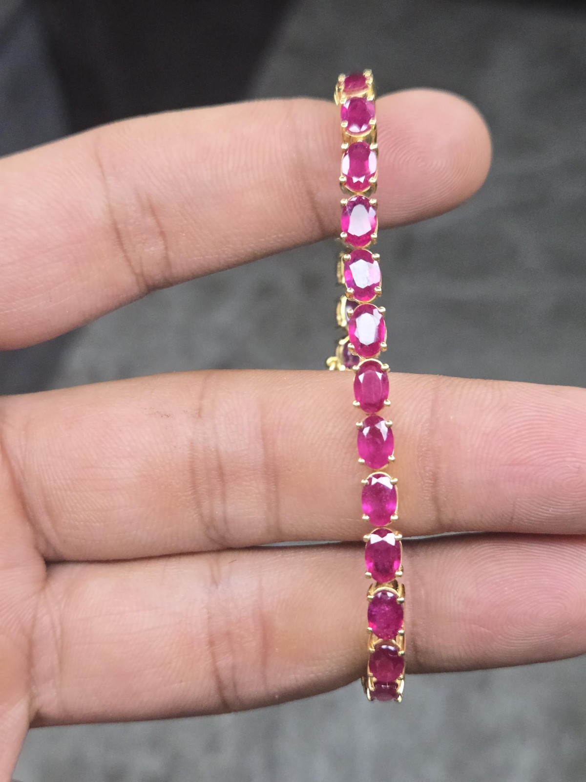15 Ctw Oval Cut Created Red Ruby Tennis Women’s Bracelet 14K Yellow Gold Plated