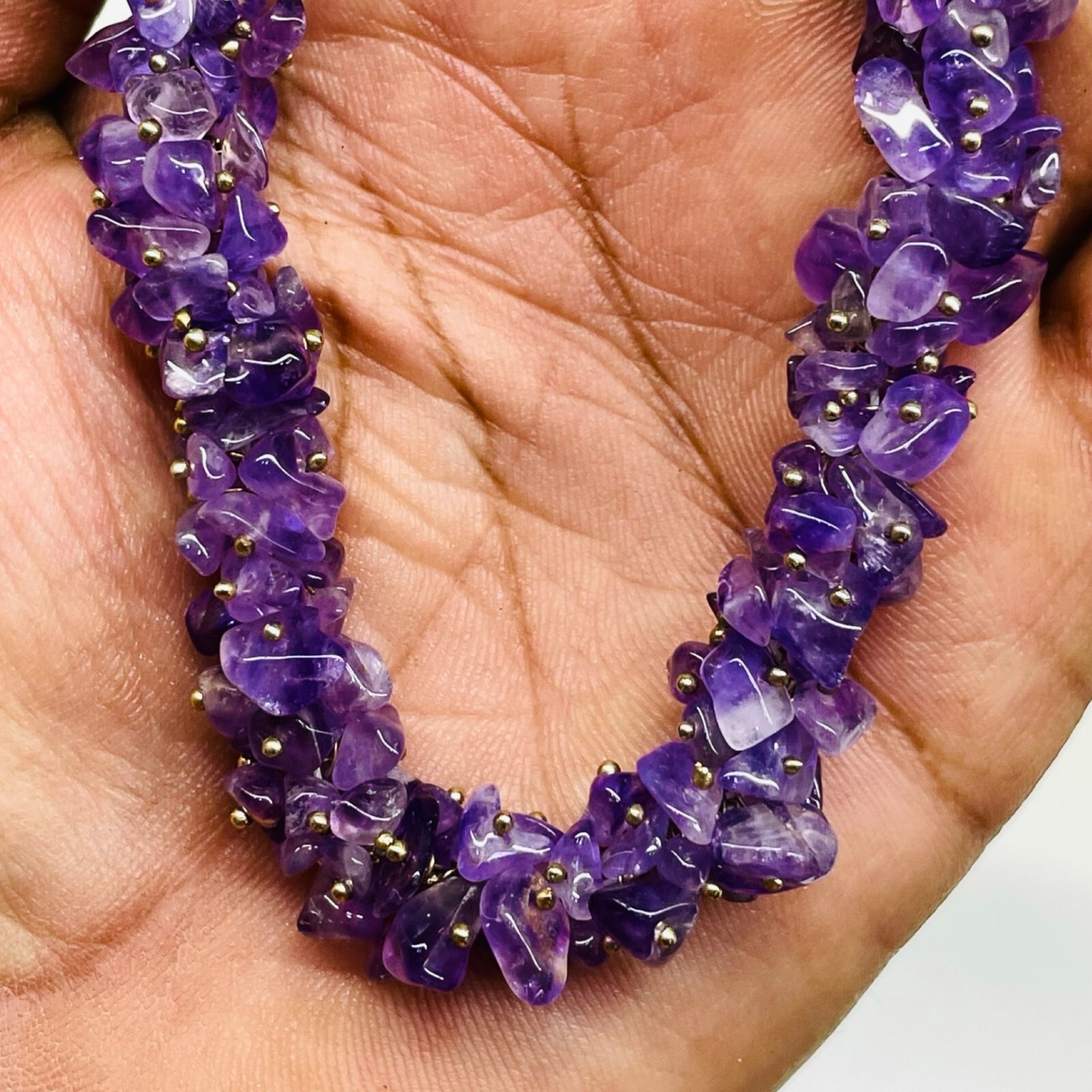 Natural Purple Amethyst Boutique Designer Handmade Beaded Necklace 18 Inches