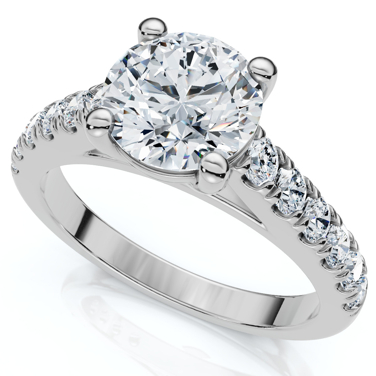 1 1/2 ct Diamond Solitaire With Accents Round Engagement Ring 14k White Gold