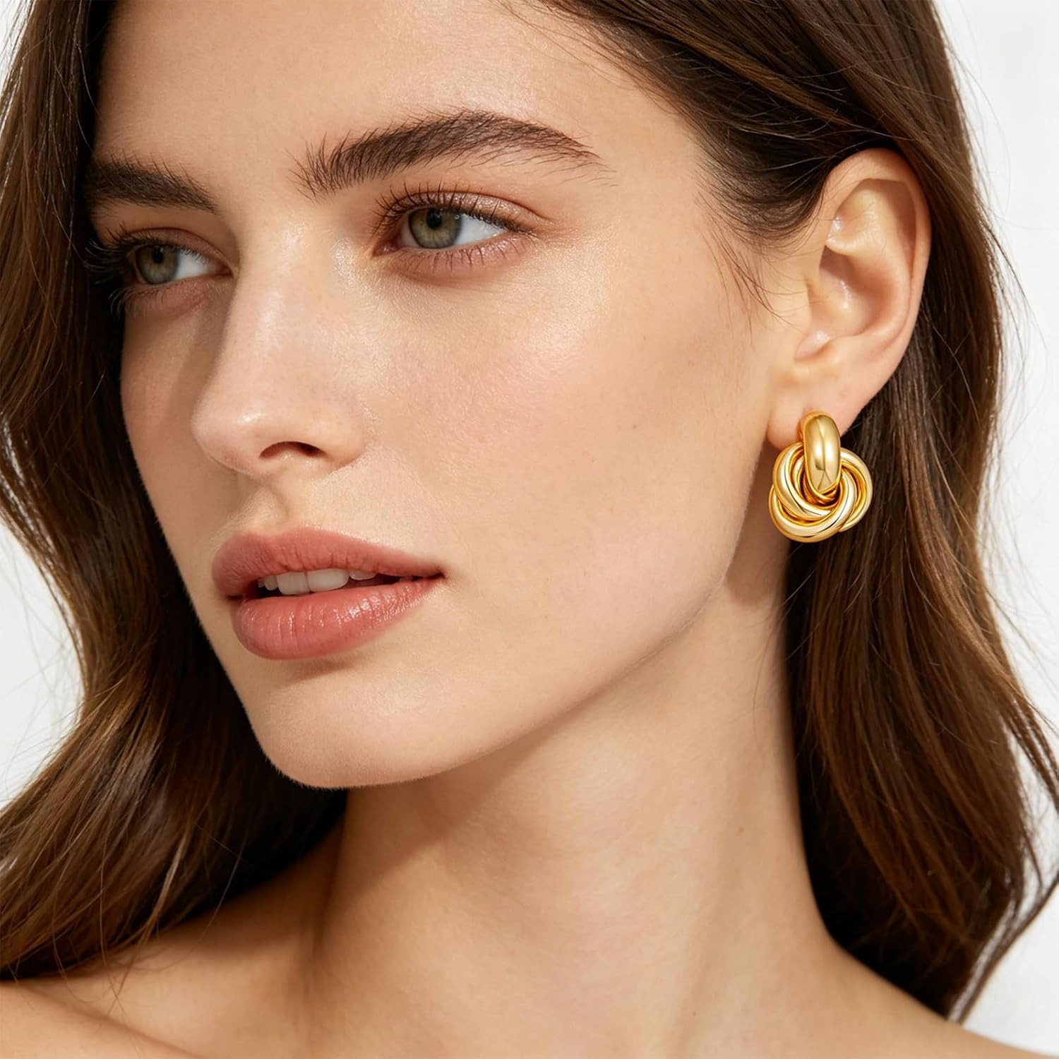 Gold Geometric Drop Dangle Earrings for Women Chunky Trendy Knot Stud Small Twis