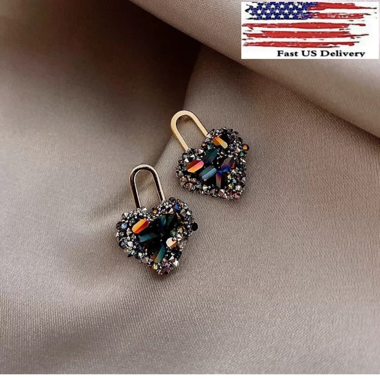 Sliver Plated Love Heart Lock Zircon Earrings Women Sud Jewelry Lab-Created C53