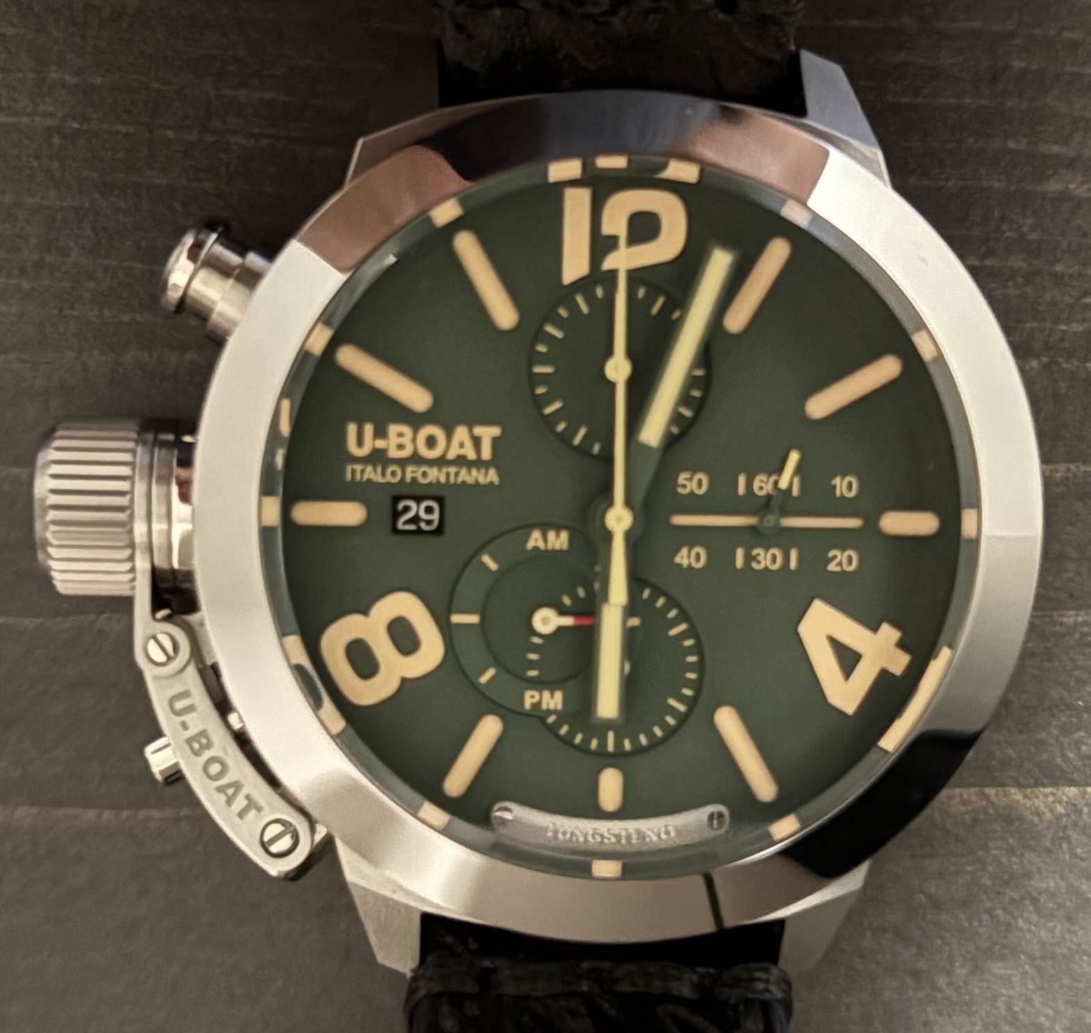 U-BOAT Italo Fontana Automatic Tungsten Chronograph Date Green Dial Leather 100m