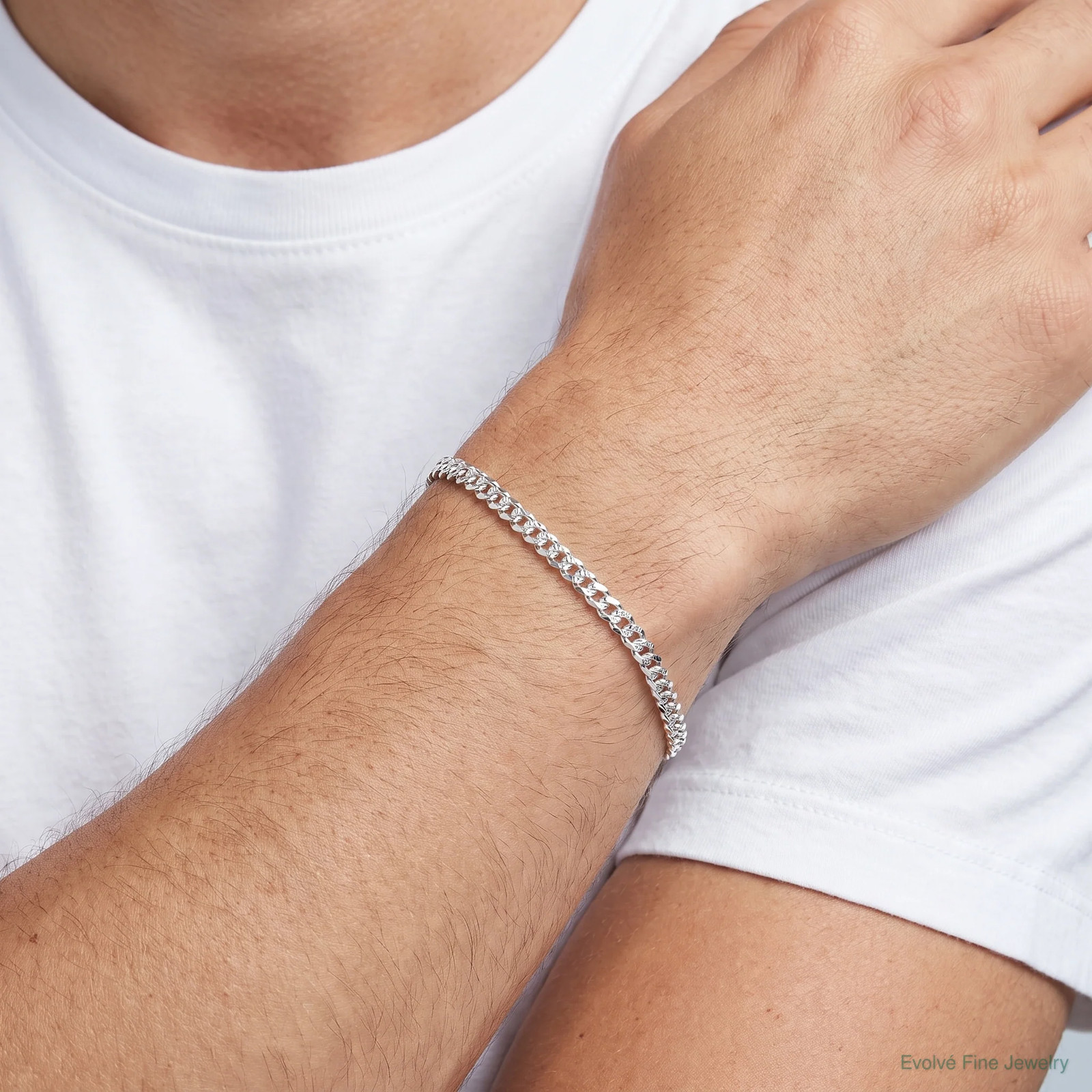 Sterling Silver 4.25mm 6 Side Diamond-Cut Flat Double Curb Chain Bracelet 7″-8″