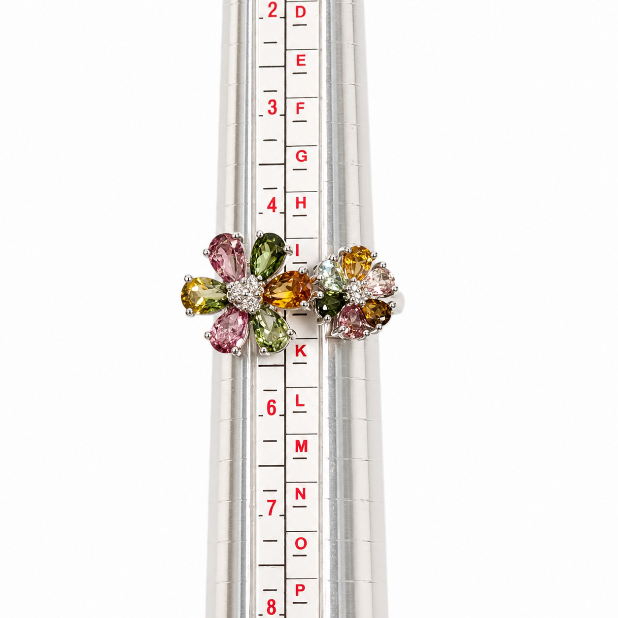 Multi Gemstone Tourmaline 2 Flowers (5) Sterling 925 Bypass Ring Pink Green NEW