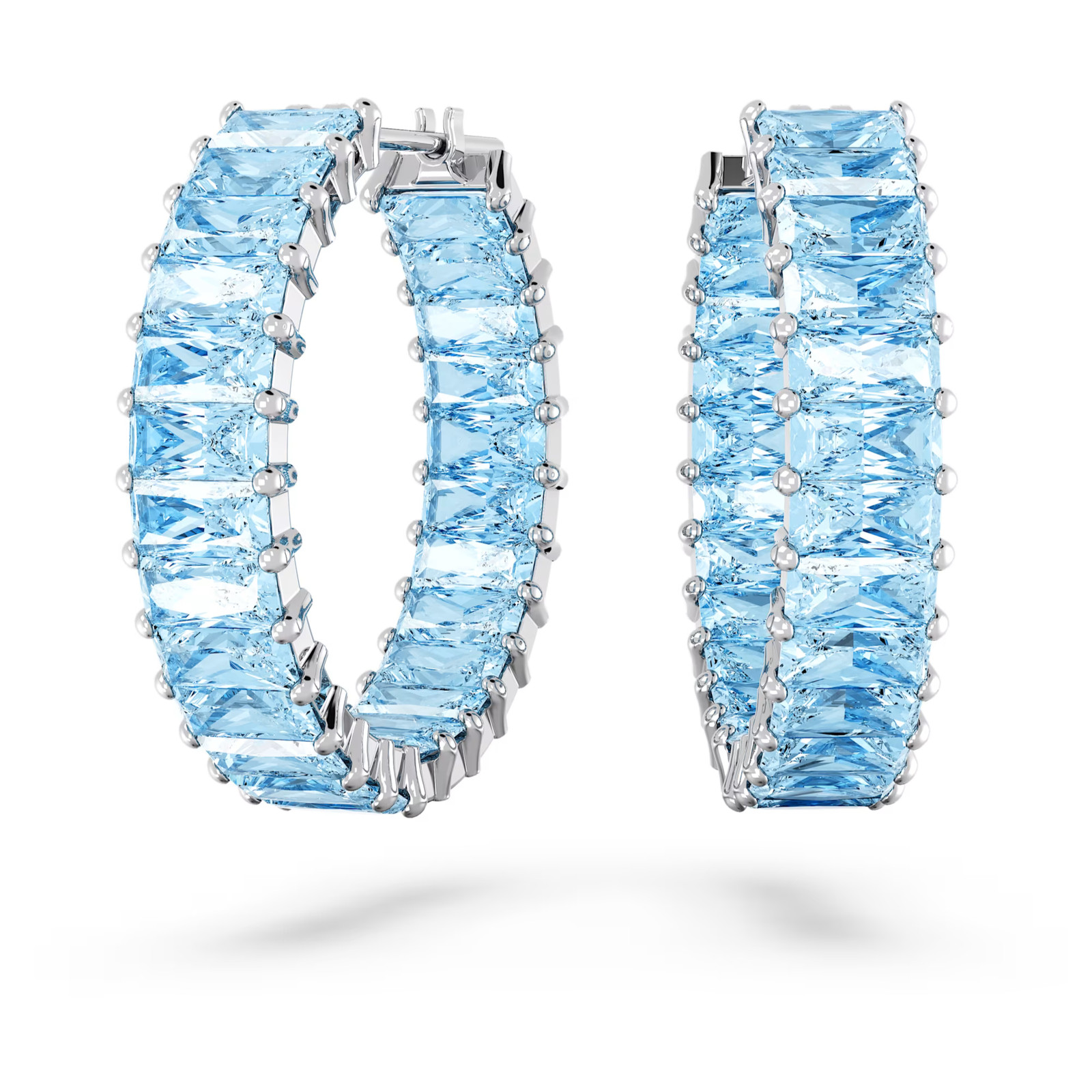 Matrix Blue Rhodium Plated Hoop Earrings Baguette Cut New