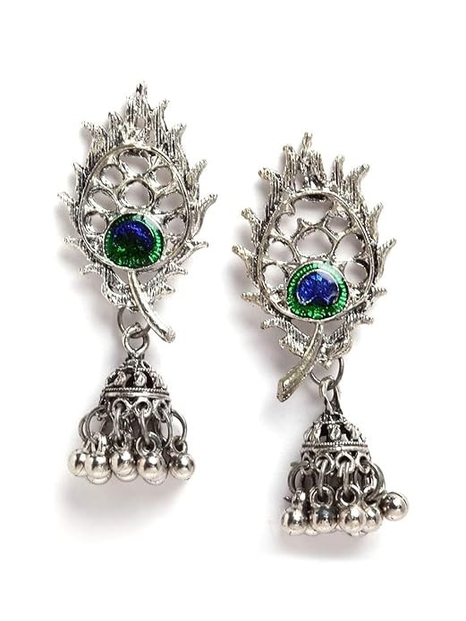 OXIDISED SILVER RADHA KRISHNA NECKLACE SET JHUMKI EARRINGS WOMEN GIRLS JEWELRY