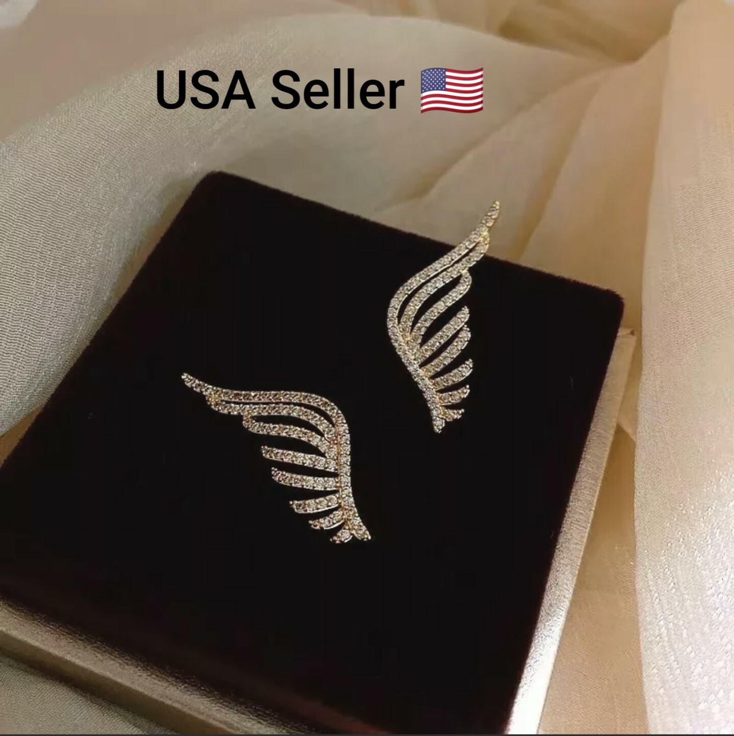 New Angel Wings Beauty Earrings Personality Simple Temperament Net Fashion Gold