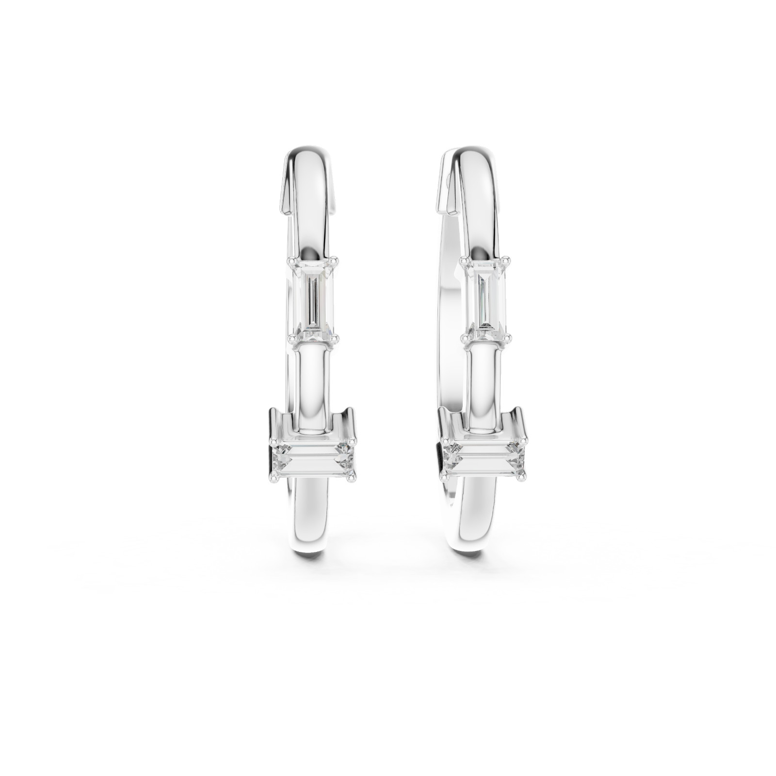 Lab Created Genuine Diamond Hoop Earrings in 925 Solid Sliver