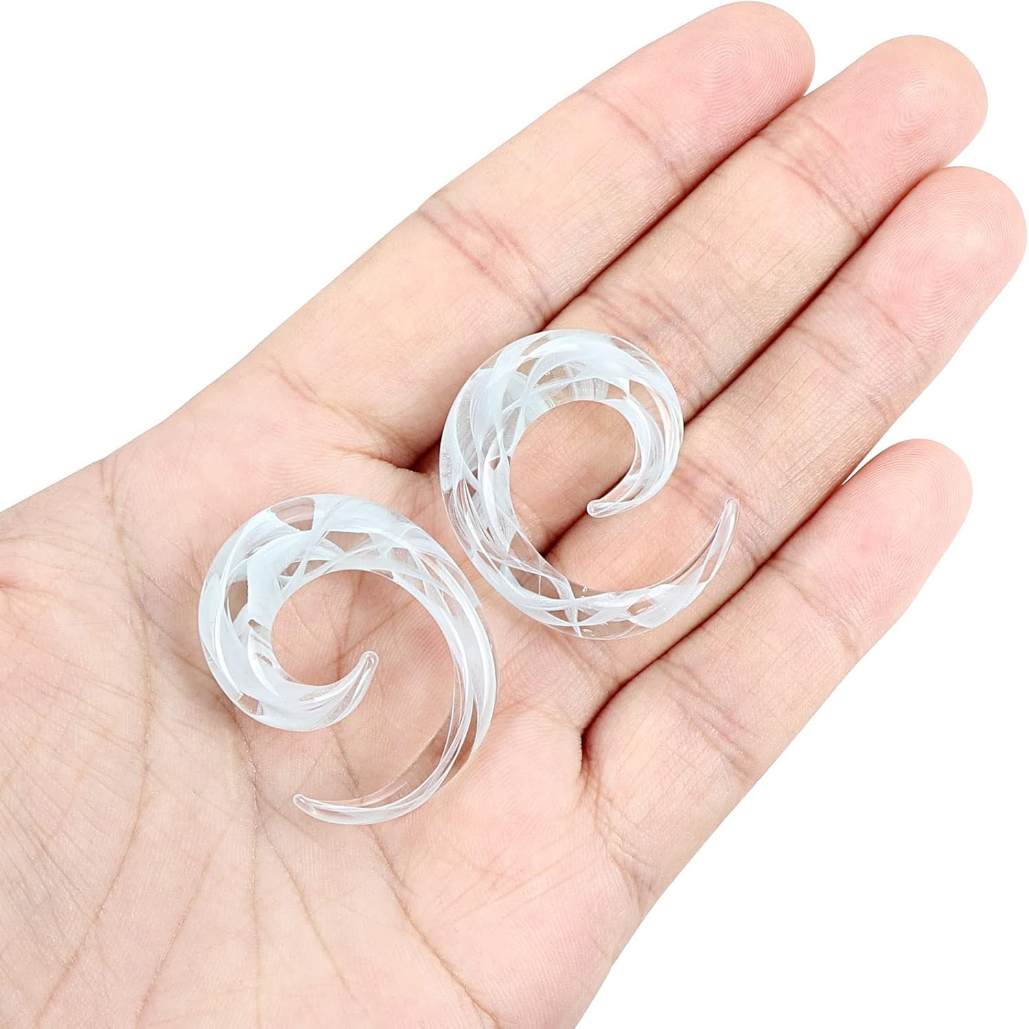 Pair Glass Spiral Tapers Plug Ear Gauges Tunnels Stretchers Piercing Jewelry
