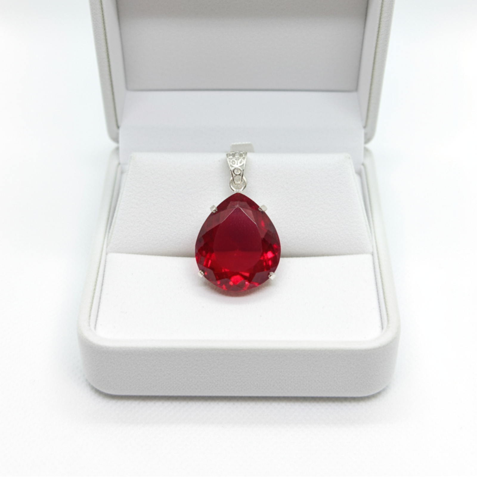 Handmade Ruby Pear Necklace, 90–100ct Red Gemstone Pendant with Free Chain Gift