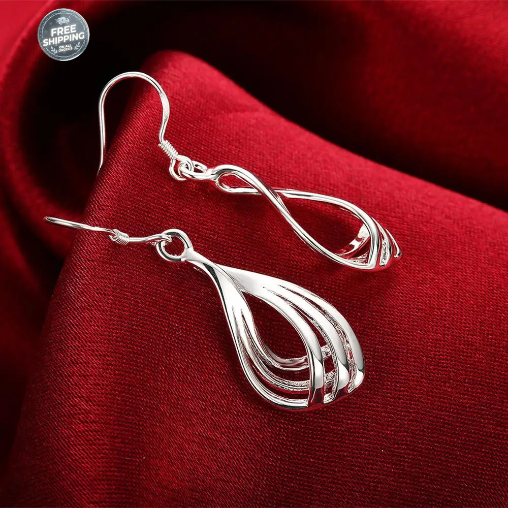 2Pair Womens 925 Sterling Solid Silver Polished Long Drop Dangle Charm Earrings
