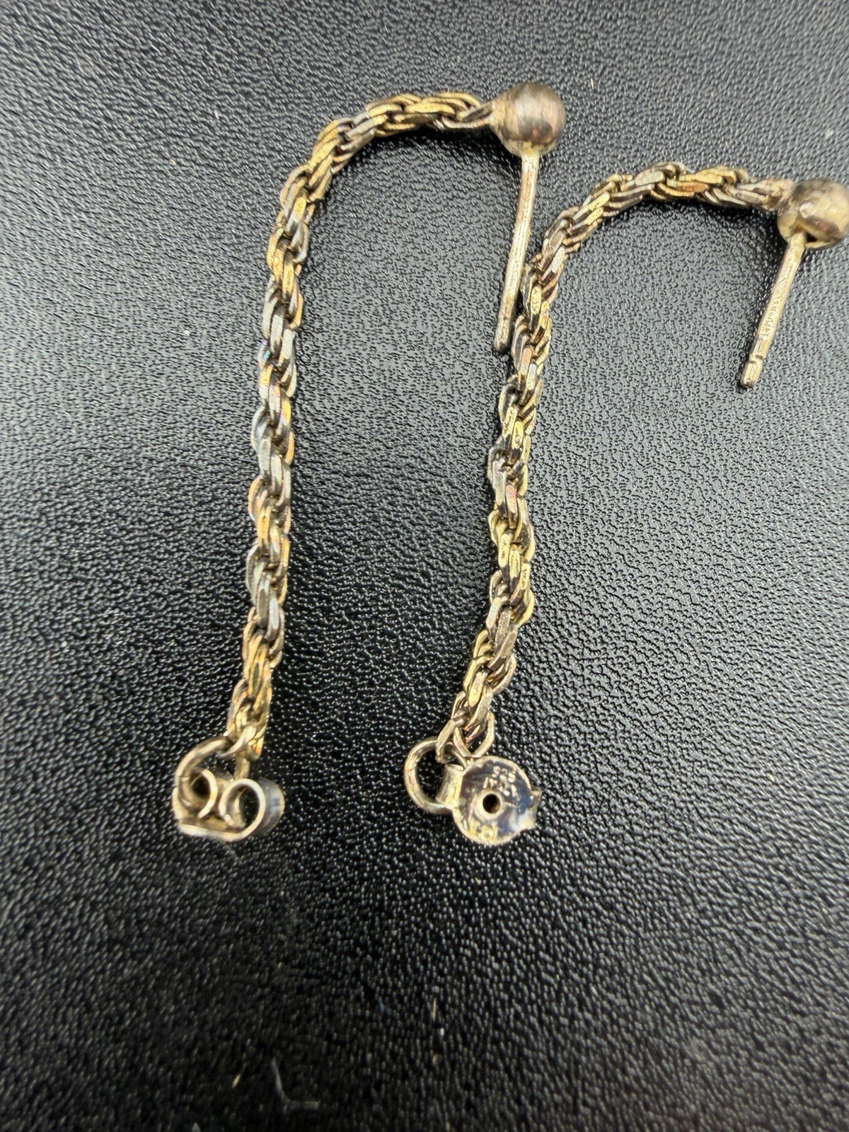 925 Italy Sterling Silver Twisted Rope Chain Hoop Earrings Dangle 2.26g
