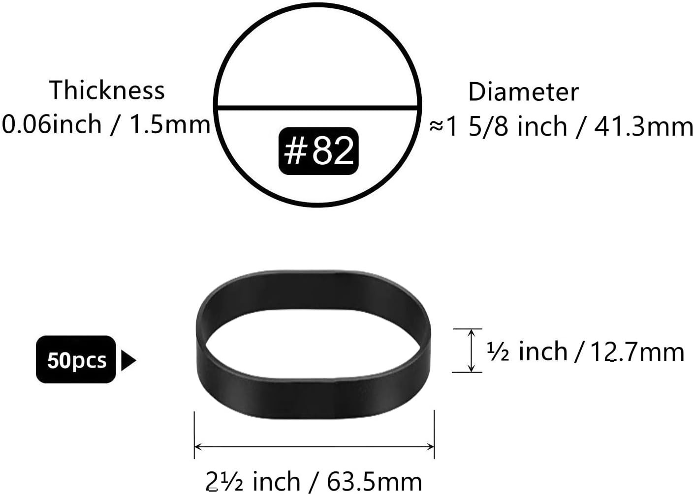 Tactical Rubber Bands Size #82 (2 1/2” X 1/2”), 50 Pcs Black Thick Small Wide