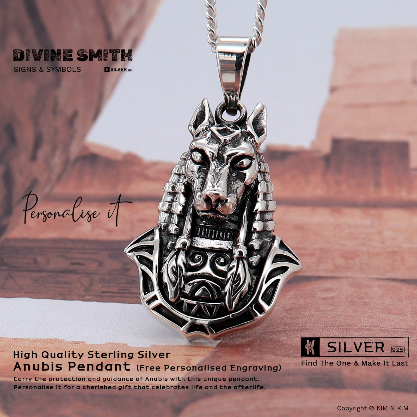 Silver Anubis Pendant✔️Egyptian God ✔️Anubis✔️Protection✔️Jackal✔️Free Engraving