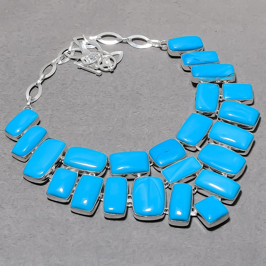 Sleeping Beauty Turquoise Gemstone Necklace Adjustable Chain Jewelry 18″ BN 7475