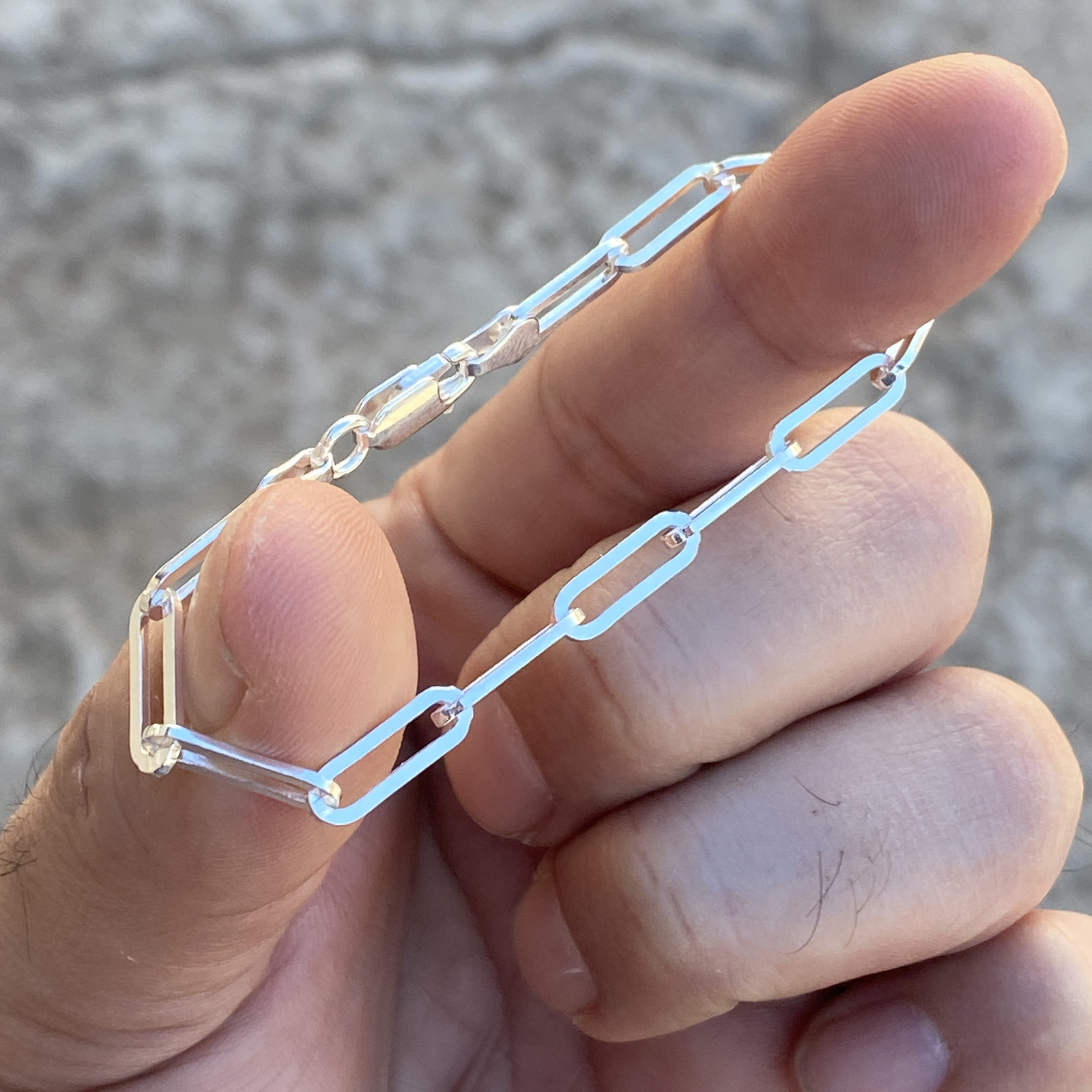Real 925 Silver Paper Clip Rolo Paperclip Chain Bracelet Italy 4MM 6.5-7.5″ inch