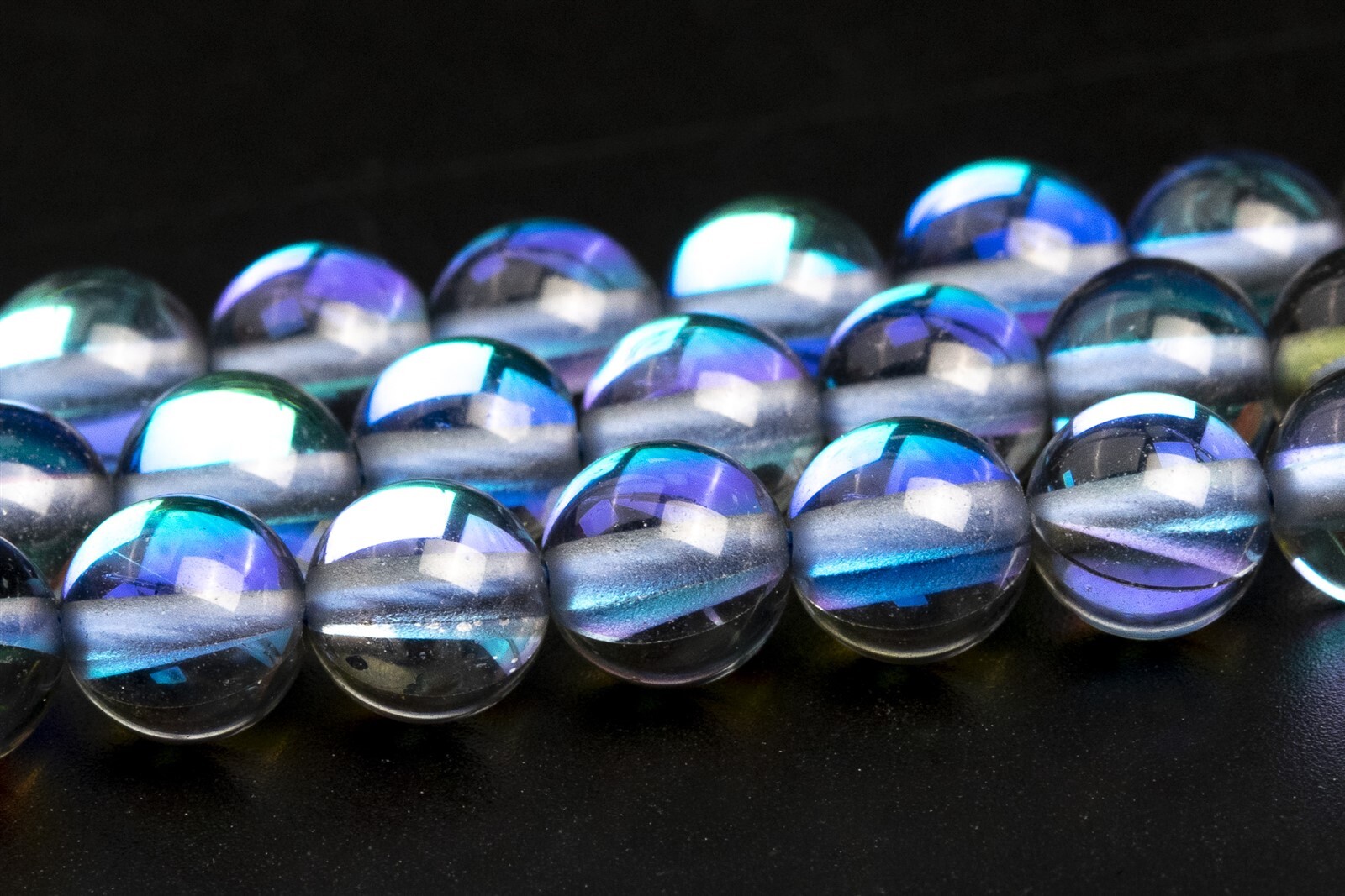 Black Moonstone Flash Mystic Aura Quartz Beads Round Loose Beads 6/8MM